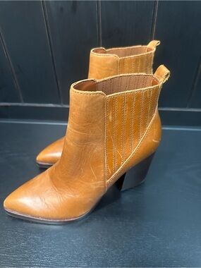 Marc Fisher Tan Leather Pointed Toe Ankle Booties